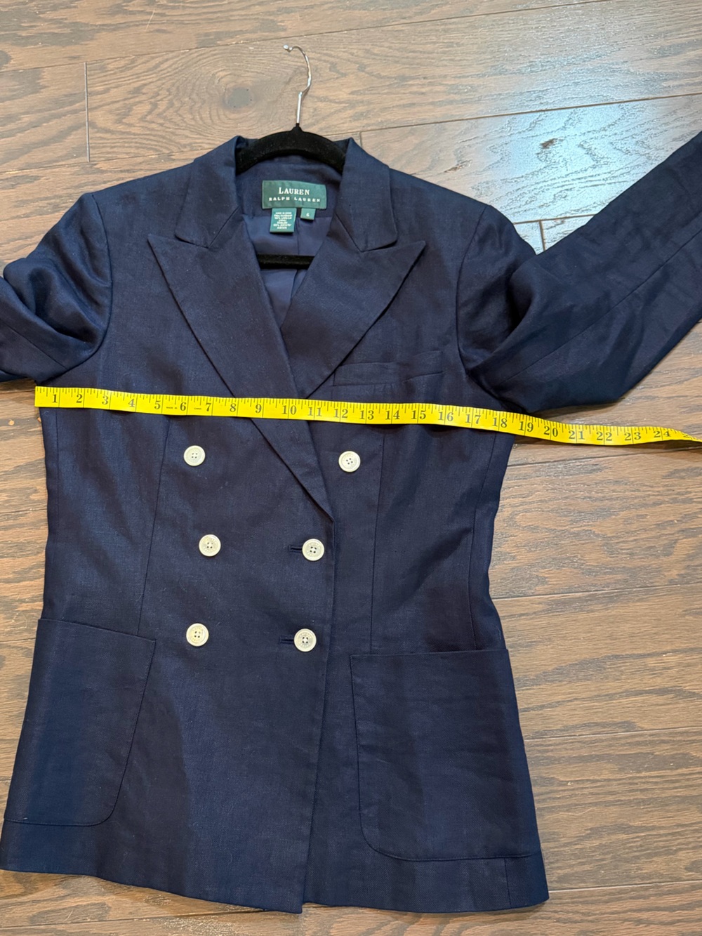 Lauren Ralph Lauren Navy Linen Double Breasted Blazer Size 6 Classic Preppy - Picture 10 of 14
